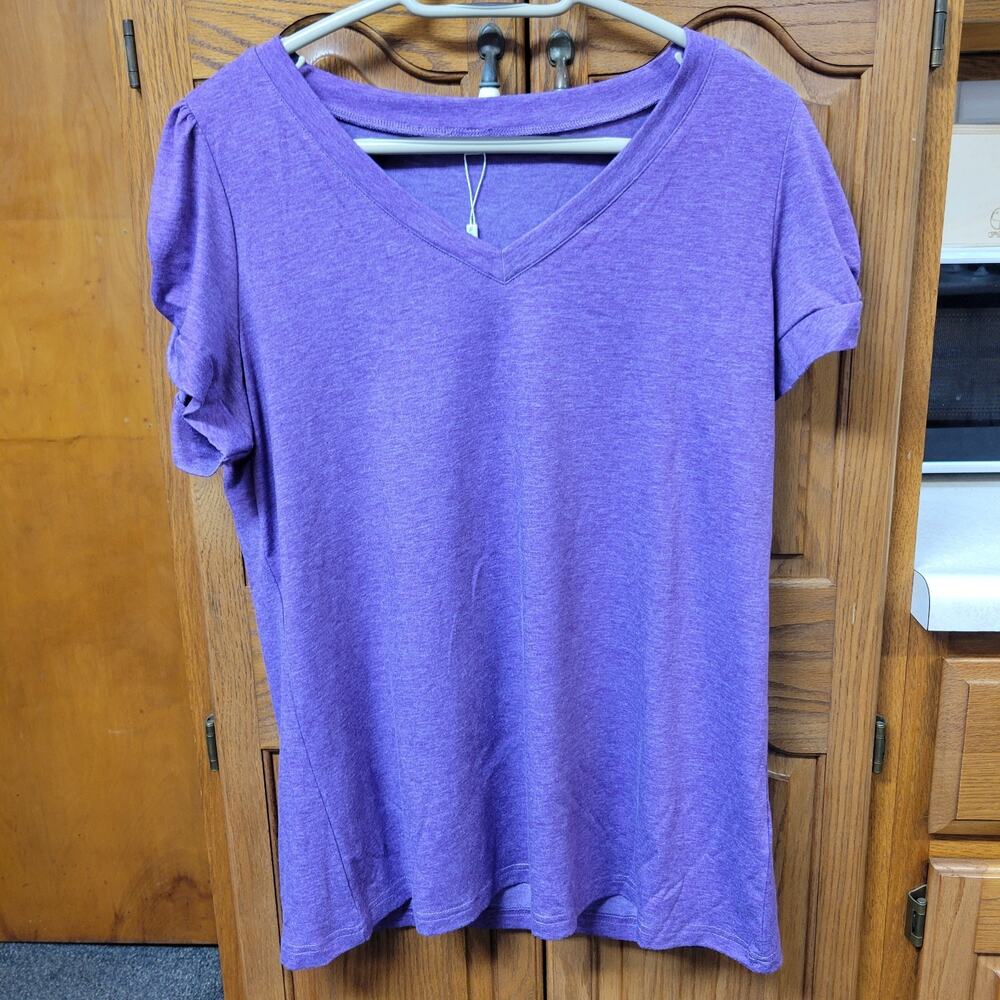 NWT Wiholl Womens Purple Vneck Short Sleeve T Shirt Size L